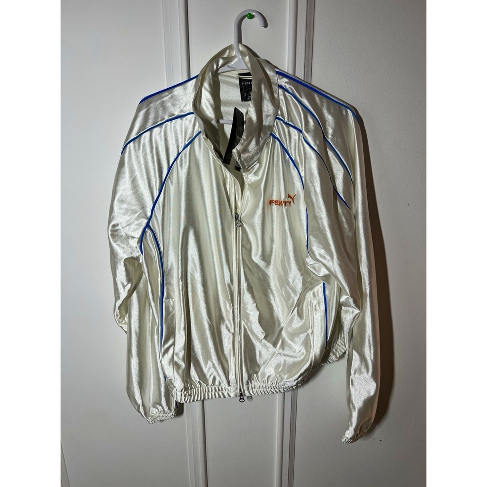 PUMA FENTY Women's S White Blue Track Jacket Full Zip Stand-Up Collar Logo